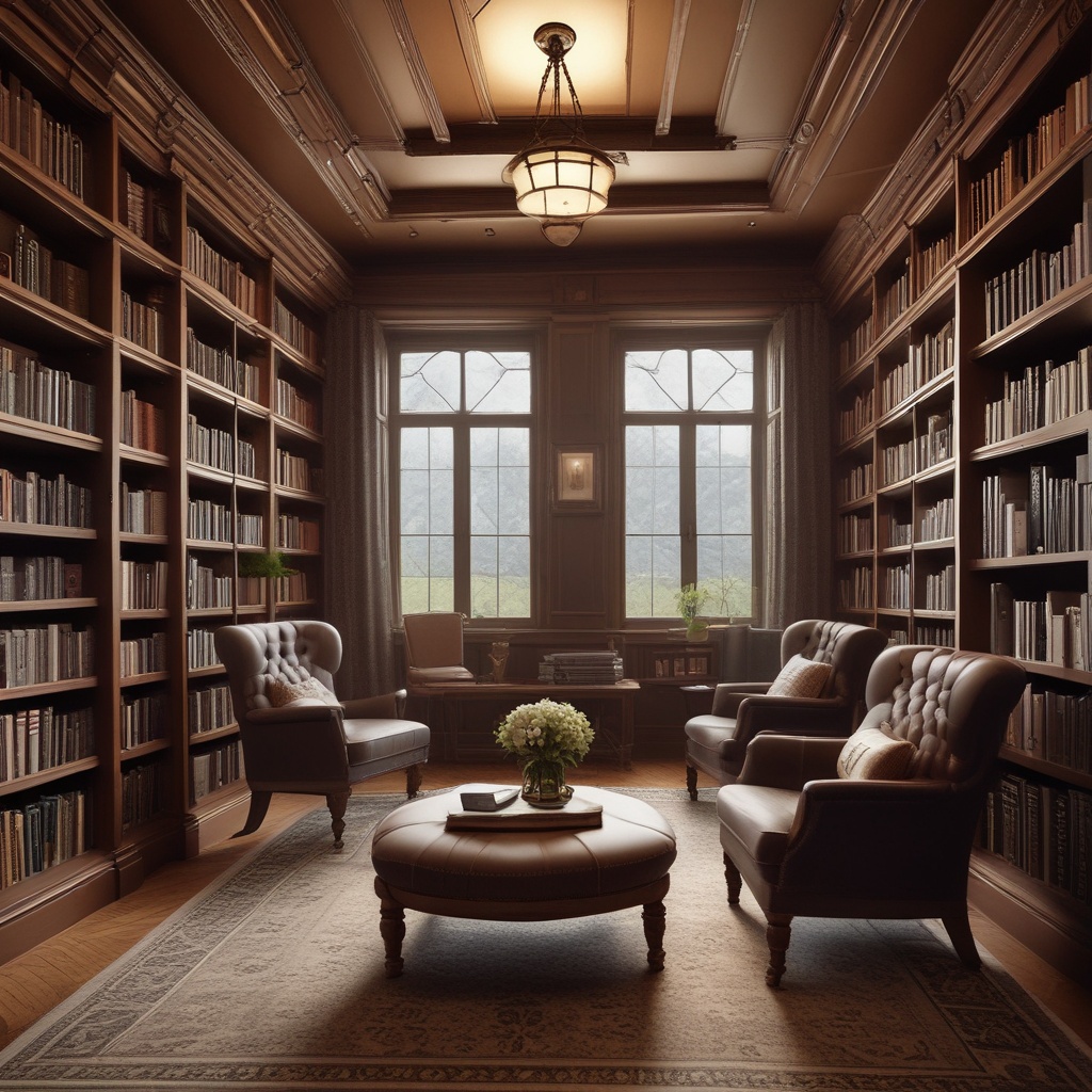 A cozy reading nook inside the library with comfortable chairs