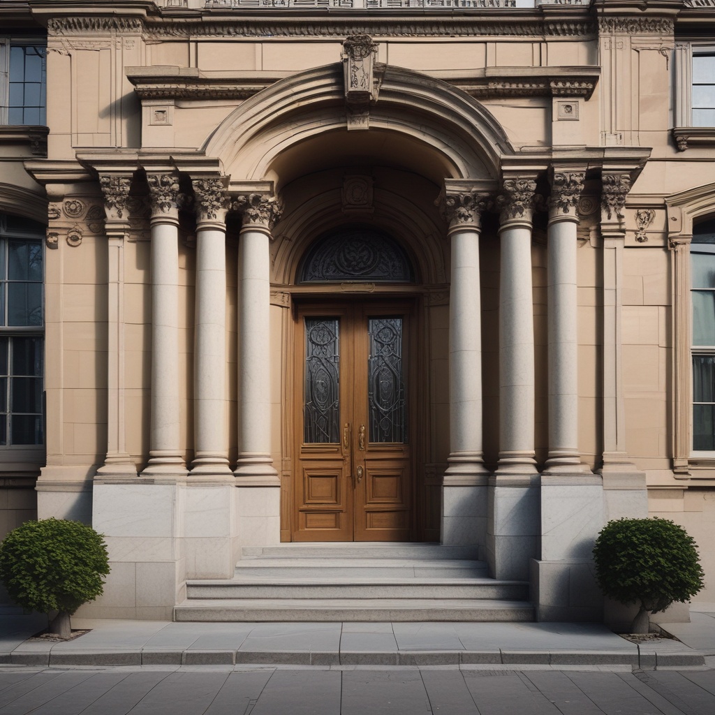 Library entrance, featuring classical architecture